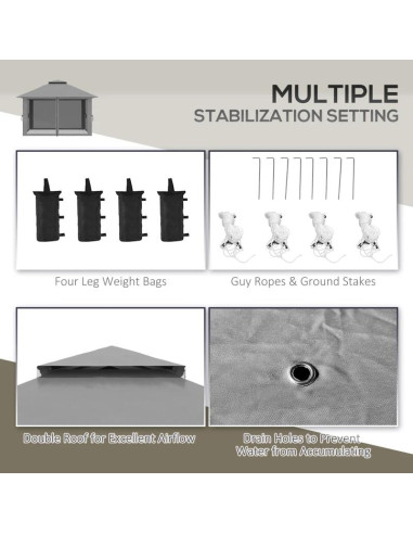 Pavilion/foisor pentru gradina/terasa, pliabil, cu inaltime ajustabila, material Oxford, cadru metalic, plasa insecte, 4 contrag