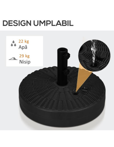 Suport pentru umbrela 38-48 mm, rotund, HDPE si otel, imitatie ratan, negru, 51x36 cm