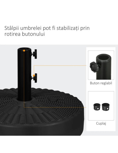 Suport pentru umbrela 38-48 mm, rotund, HDPE si otel, imitatie ratan, negru, 51x36 cm