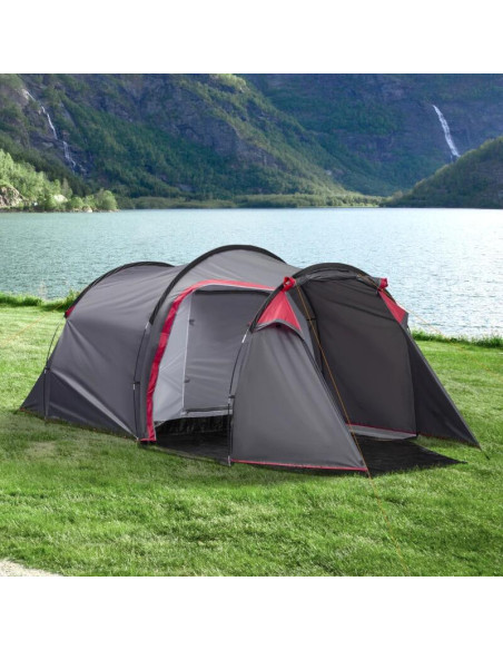 Cort camping, 2 persoane, impermeabil, cu vestibul, geanta, gri, 426x206x154 cm