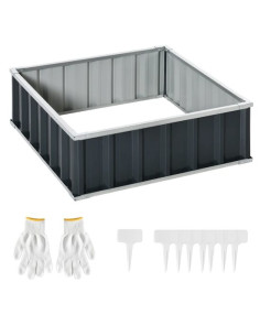 Pat/strat inaltat pentru flori, legume, din otel, gri inchis, 90x90x30 cm