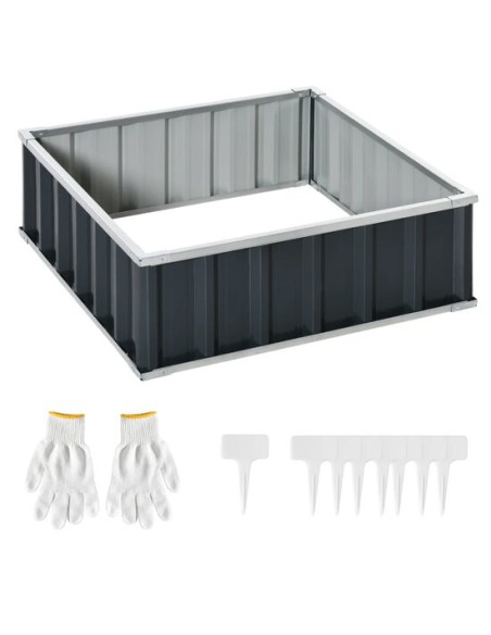 Pat/strat inaltat pentru flori, legume, din otel, gri inchis, 90x90x30 cm