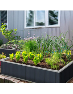 Pat/strat inaltat pentru flori, legume, din otel, gri inchis, 90x90x30 cm 2
