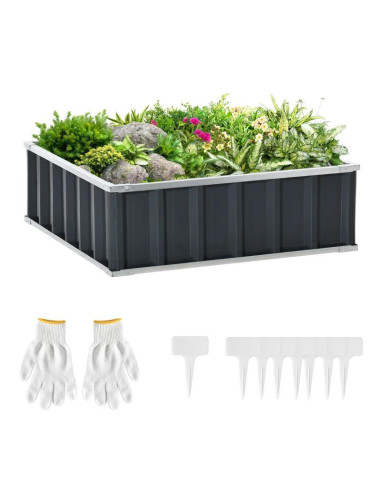 Pat/strat inaltat pentru flori, legume, din otel, gri inchis, 90x90x30 cm