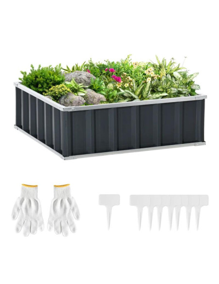 Pat/strat inaltat pentru flori, legume, din otel, gri inchis, 90x90x30 cm