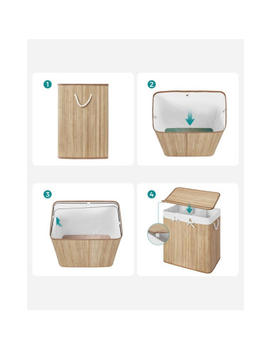 Cos rufe, 3 compartimente, bambus, natur, 150 L, 60x40x61.5 cm, Artool