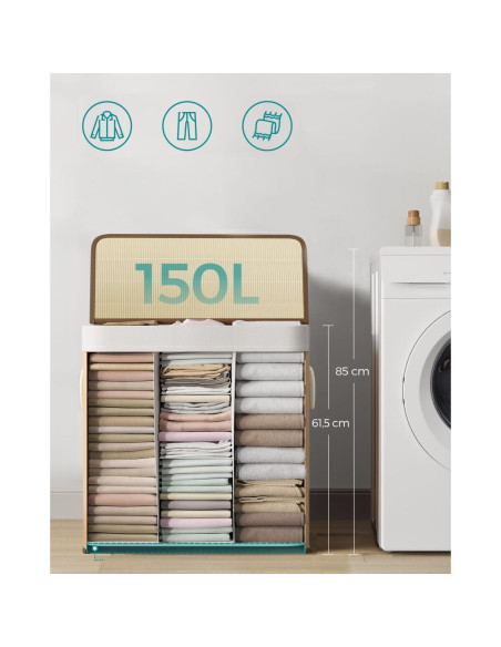 Cos rufe, 3 compartimente, bambus, natur, 150 L, 60x40x61.5 cm, Artool