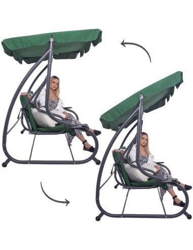 Balansoar gradina, Springos, 3 locuri, verde, 194x122x167-200 cm, functie pat, max 280 kg, Venetia