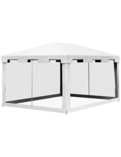 Pavilion/foisor pentru gradina/terasa, cadru metalic, cu plasa de tantari, alb si negru, 3.95x2.95x2.55 m