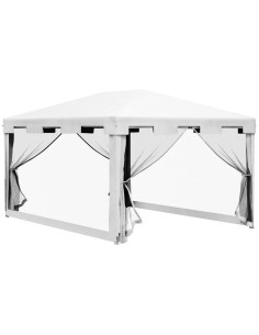 Pavilion/foisor pentru gradina/terasa, cadru metalic, cu plasa de tantari, alb si negru, 3.95x2.95x2.55 m 2