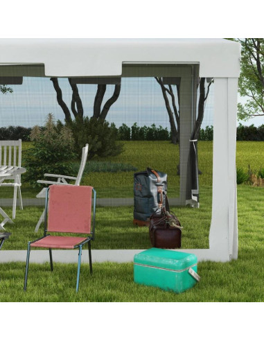 Pavilion/foisor pentru gradina/terasa, cadru metalic, cu plasa de tantari, alb si negru, 3.95x2.95x2.55 m