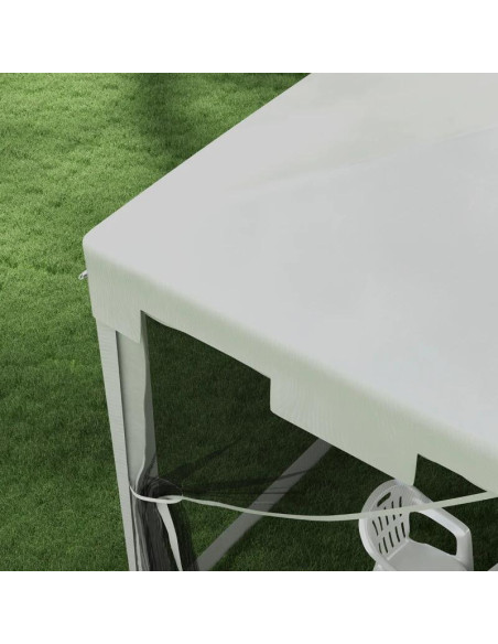 Pavilion/foisor pentru gradina/terasa, cadru metalic, cu plasa de tantari, alb si negru, 3.95x2.95x2.55 m
