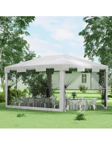 Pavilion/foisor pentru gradina/terasa, cadru metalic, cu plasa de tantari, alb si negru, 3.95x2.95x2.55 m