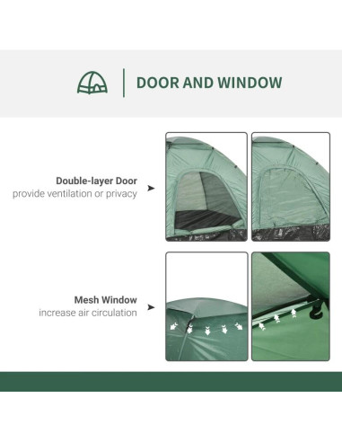 Cort camping, 2 persoane, cu geanta, verde, 206x185x120 cm