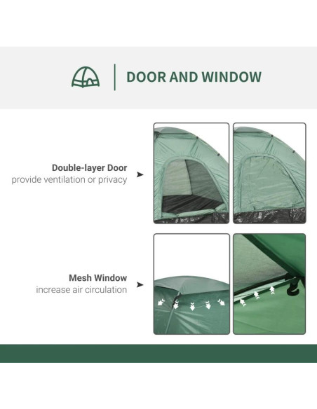 Cort camping, 2 persoane, cu geanta, verde, 206x185x120 cm