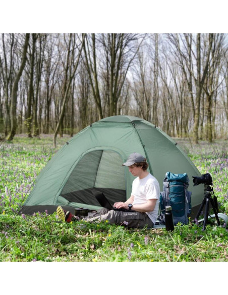 Cort camping, 2 persoane, cu geanta, verde, 206x185x120 cm