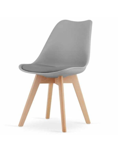 Scaun Mercaton Grosseto, Stil Scandinav cu Picioare din Lemn, Sezut din PP si Perna din Piele Ecologica, Maxim 120 Kg, 49 x 45 x