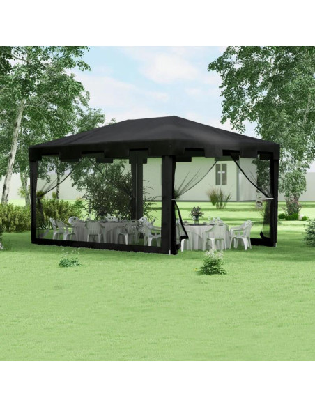 Pavilion/foisor pentru gradina/terasa, cadru metalic, cu plasa de tantari, gri inchis, 3.95x2.95x2.55 m