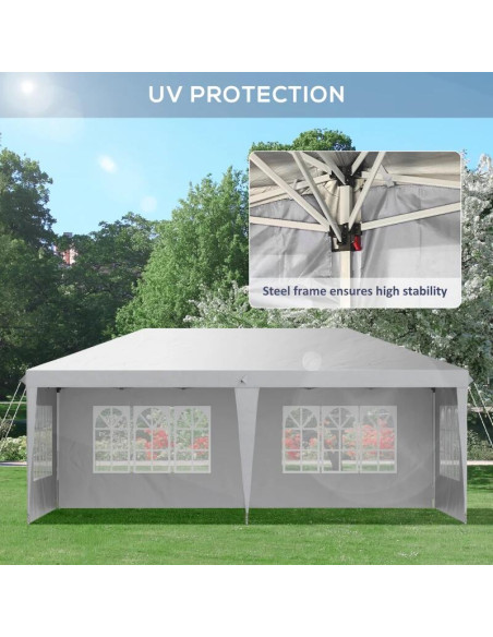Pavilion pentru gradina/comercial, cadru metalic, material Oxford, 4 pereti, pliabil, alb, 5.85x2.95x2.70 m
