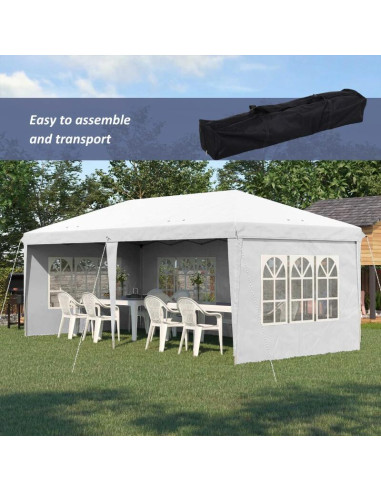 Pavilion pentru gradina/comercial, cadru metalic, material Oxford, 4 pereti, pliabil, alb, 5.85x2.95x2.70 m