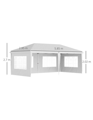 Pavilion pentru gradina/comercial, cadru metalic, material Oxford, 4 pereti, pliabil, alb, 5.85x2.95x2.70 m