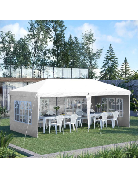 Pavilion pentru gradina/comercial, cadru metalic, material Oxford, 4 pereti, pliabil, alb, 5.85x2.95x2.70 m