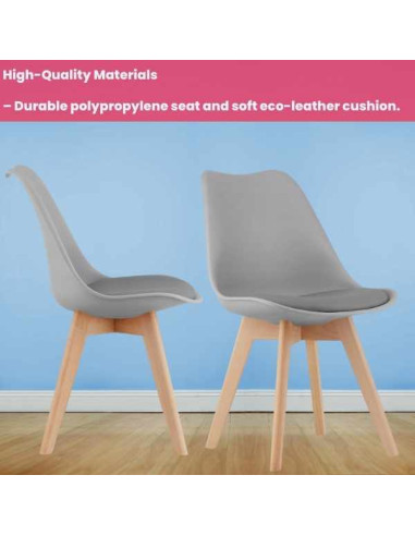 Scaun Mercaton Grosseto, Stil Scandinav cu Picioare din Lemn, Sezut din PP si Perna din Piele Ecologica, Maxim 120 Kg, 49 x 45 x