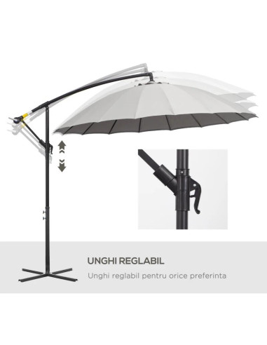 Umbrela gradina/terasa, articulatie tip banana, cu manivela, gri, 296 cm