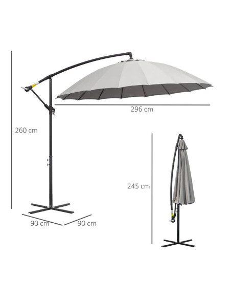 Umbrela gradina/terasa, articulatie tip banana, cu manivela, gri, 296 cm