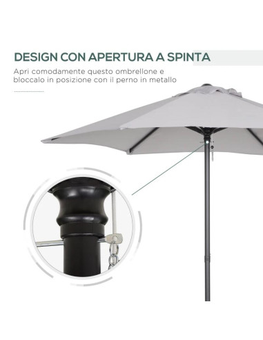 Umbrela gradina/balcon/terasa, semirotunda, cu manivela, stalp aluminiu, gri, 196 cm
