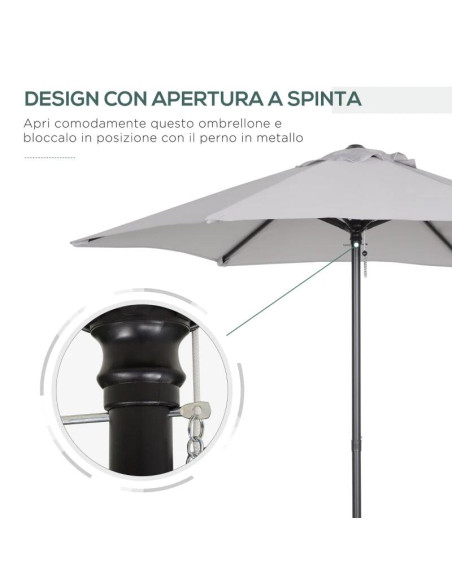 Umbrela gradina/balcon/terasa, semirotunda, cu manivela, stalp aluminiu, gri, 196 cm