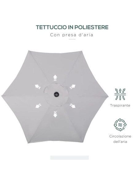 Umbrela gradina/balcon/terasa, semirotunda, cu manivela, stalp aluminiu, gri, 196 cm