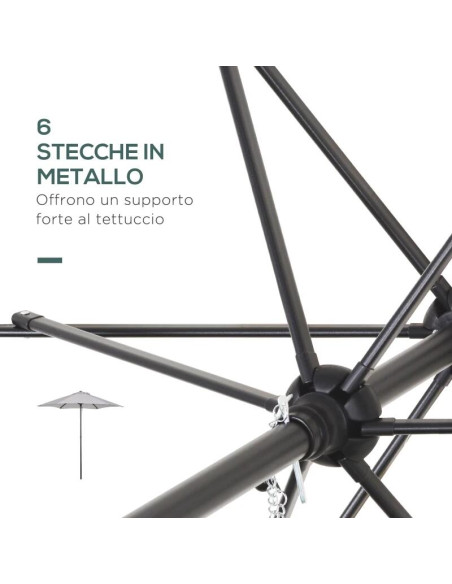 Umbrela gradina/balcon/terasa, semirotunda, cu manivela, stalp aluminiu, gri, 196 cm