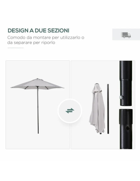 Umbrela gradina/balcon/terasa, semirotunda, cu manivela, stalp aluminiu, gri, 196 cm