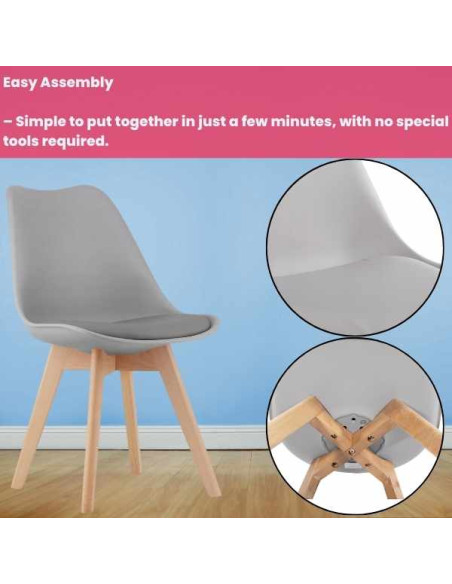 Scaun Mercaton Grosseto, Stil Scandinav cu Picioare din Lemn, Sezut din PP si Perna din Piele Ecologica, Maxim 120 Kg, 49 x 45 x