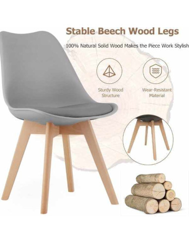 Scaun Mercaton Grosseto, Stil Scandinav cu Picioare din Lemn, Sezut din PP si Perna din Piele Ecologica, Maxim 120 Kg, 49 x 45 x