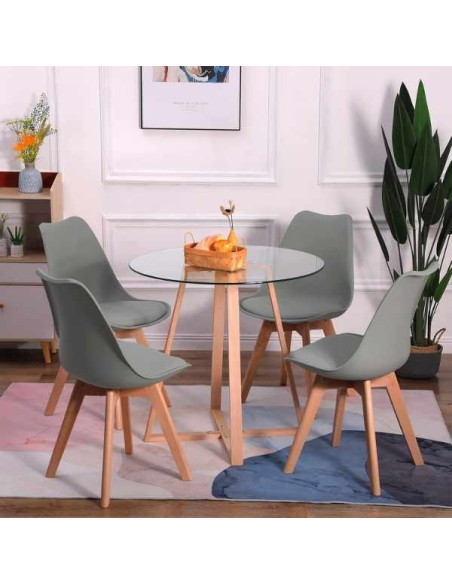 Scaun Mercaton Grosseto, Stil Scandinav cu Picioare din Lemn, Sezut din PP si Perna din Piele Ecologica, Maxim 120 Kg, 49 x 45 x