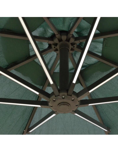 Umbrela gradina/terasa cu panou solar, iluminare LED, articulatie tip banana, manivela, verde, 295 cm