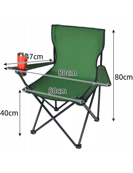 Scaun pliabil gradina, camping, pescuit, verde, cu suport pahar/sticla, husa, max 100 kg, 80x44x80 cm, Trizand