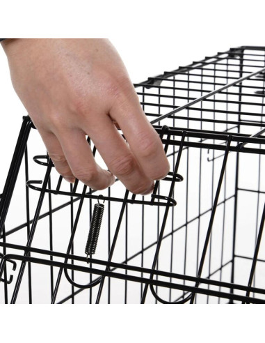 Cusca pentru caine, metal, plastic, cu maner transport, pliabila, negru, 47x77x60 cm