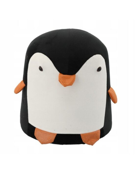 Taburet pentru copii, model pinguin, textil, lemn, negru si alb, max 50 kg, 28x34 cm, Chomik
