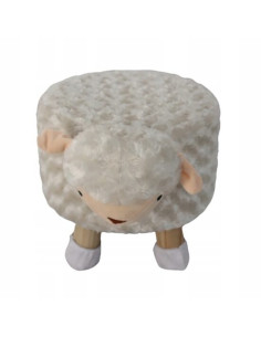 Taburet pentru copii, rotund, model oaie, textil, lemn, gri, max 50 kg, 28x25 cm, Chomik