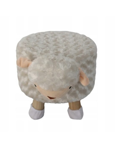 Taburet pentru copii, rotund, model oaie, textil, lemn, gri, max 50 kg, 28x25 cm, Chomik