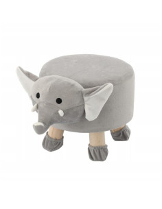 Taburet pentru copii, rotund, model elefant, textil, lemn, gri, max 50 kg, 28x25 cm, Chomik