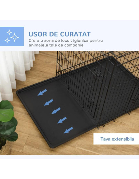 Cusca pentru animale de companie, otel, ABS, pliabila, cu 2 intrari, negru, marimea M, 121x74.5x81 cm