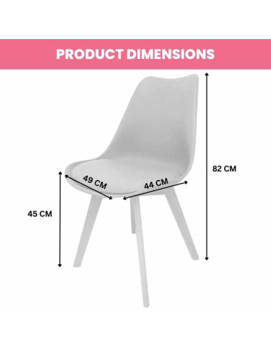 Set 3 Scaune Mercaton Grosseto, Stil Scandinav cu Picioare din Lemn, Sezut din PP si Perna din Piele Ecologica, Maxim 120 Kg, 49