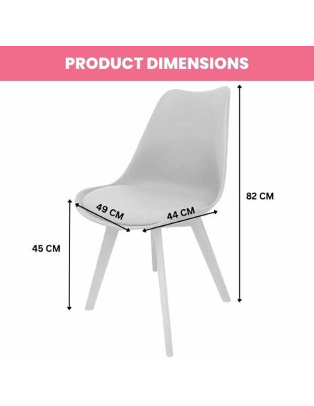 Set 3 Scaune Mercaton Grosseto, Stil Scandinav cu Picioare din Lemn, Sezut din PP si Perna din Piele Ecologica, Maxim 120 Kg, 49