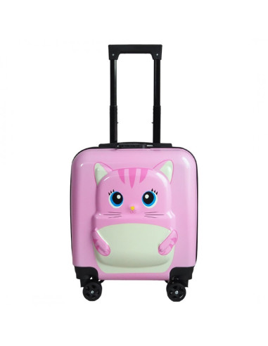 Troler roz, tip valiza, copii, pentru bagaje, model pisicuta, functie de blocare prin cifru, WP04