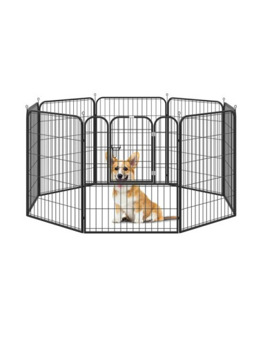 Tarc/cusca modulara pentru caini, pisici, metal, pentru interior si exterior, diferite forme, pliabil, negru, 240x79x100 cm