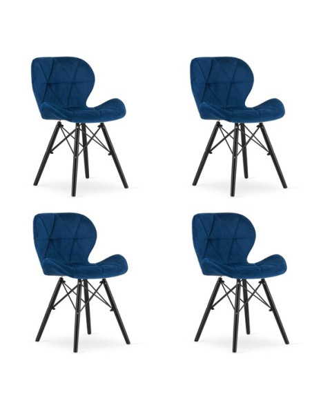 Set 4 scaune stil scandinav, Artool, Lago Velvet, catifea, lemn, bleumarin si negru, 47x52x73.5 cm